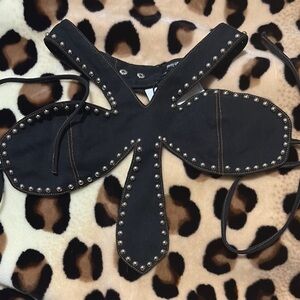 Studded Black denim cross halter top. Nasty gal